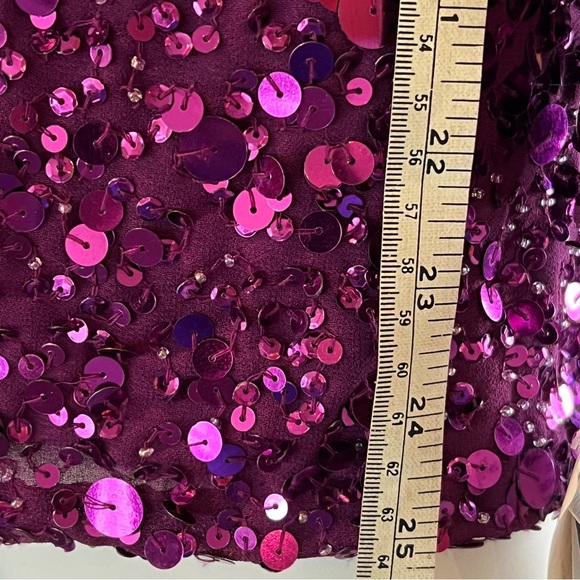 NWT Aidan Mattox Pink Purple Sequin Blouse Shirt Ruched Sleeves V Neck Size S - Picture 13 of 16